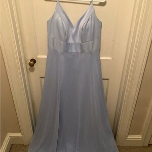 David's Bridal Blue Sleeveless V-Neck Gown